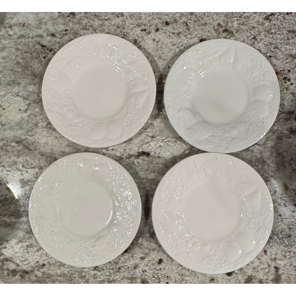 Tabletops Unlimited Fruit De Blanc Bread Butter Plates Set of 4 Embossed White